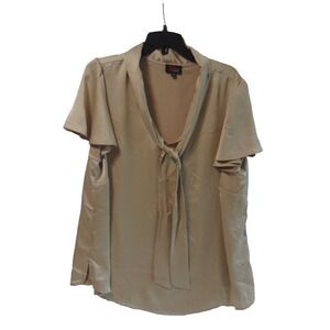 JM Studio By John Meyer Women's Top Blouse 1X Plus Tan Pecan Tie Neck
